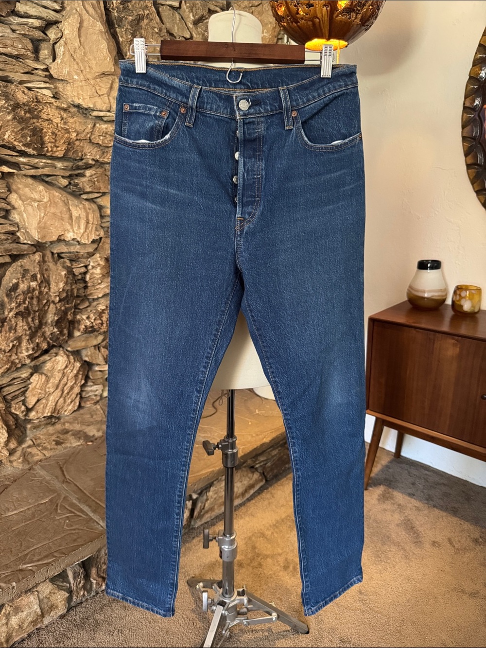 Levi's 501 Straight Leg Dark Blue Button-Fly Jeans